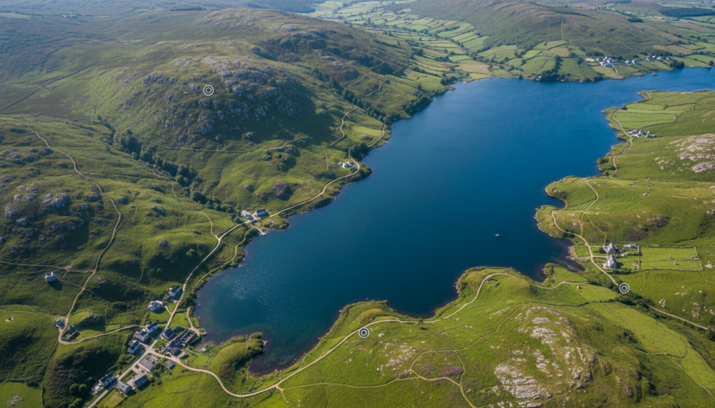 découvrez la carte du lac du connemara en irlande et explorez les lieux incontournables autour de ce site naturel exceptionnel. plongez dans la beauté sauvage et les trésors cachés du connemara.