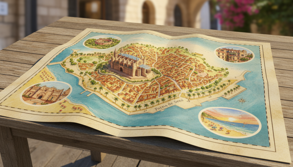découvrez les incontournables de palma de majorque avec notre carte touristique détaillée : monuments, plages, musées et attractions à ne pas manquer pour un séjour mémorable.